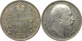 Weltmünzen und Medaillen, Indien / India. Britisch Indien. Edward VII. (1901-1910). 1 Rupee 1905, Silber. KM 508. Vorzüglich-Stempelglanz