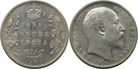 Weltmünzen und Medaillen, Indien / India. Britisch Indien. Edward VII. (1901-1910). 1 Rupee 1906, Silber. KM 508. Stempelglanz
