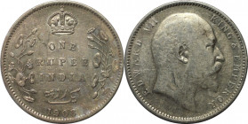 Weltmünzen und Medaillen, Indien / India. Britisch Indien. Edward VII. (1901-1910). 1 Rupee 1908, Silber. KM 508. Vorzüglich