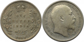 Weltmünzen und Medaillen, Indien / India. Britisch Indien. Edward VII. (1901-1910). 1 Rupee 1909, Silber. KM 508. Vorzüglich. Berieben