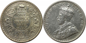 Weltmünzen und Medaillen, Indien / India. British Indien. George V. (1910-1936). 1 Rupee 1913, Silber. KM 524. Stempelglanz. Berieben. Kratzer.