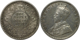 Weltmünzen und Medaillen, Indien / India. British Indien. George V. (1910-1936). 1 Rupee 1915, Silber. KM 524. Stempelglanz. Berieben. Kratzer.