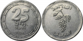 Weltmünzen und Medaillen, Israel. Weintrauben - 1. Münze des Staates Israel. 25 Mils 1948, Aluminium. KM # 8. Fast Stempelglanz, Randfehler