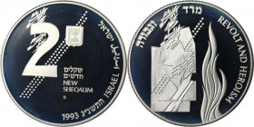 Weltmünzen und Medaillen, Israel. Revolte und Heldentum. 2 New Sheqalim 1993. 28,80 g. 0.925 Silber. 0.86 OZ. KM 248. Polierte Platte