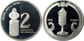 Weltmünzen und Medaillen, Israel. Judaic - Havadalah-Gewürzdose. 2 New Sheqalim 1993. 28,80 g. 0.925 Silber. 0.86 OZ. KM 251. Polierte Platte