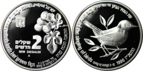 Weltmünzen und Medaillen, Israel. Wildleben - Nachtigall. 2 New Sheqalim 1996. 28,80 g. 0.925 Silber. 0.86 OZ. KM 292. Polierte Platte