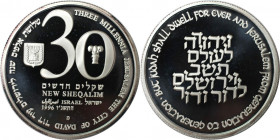 Weltmünzen und Medaillen, Israel. Jerusalem - Drittes Millenium. 30 New Sheqalim 1996. 155.52 g. 0.999 Silber. 5.0 OZ. KM 286. Polierte Platte