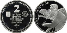 Weltmünzen und Medaillen, Israel. 1. Zionistenkongress - Dr. Herzl. 2 New Sheqalim 1997. 28,80 g. 0.925 Silber. 0.86 OZ. KM 301. Polierte Platte