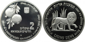 Weltmünzen und Medaillen, Israel. Wildleben - Löwe. 2 New Sheqalim 1997. 28,80 g. 0.925 Silber. 0.86 OZ. KM 308. Polierte Platte