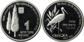 Weltmünzen und Medaillen, Israel. Wildleben - Storch. 1 New Sheqel 1998. 14,40 g. 0.925 Silber. 0.43 OZ. KM 320. Stempelglanz