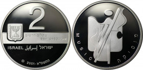 Weltmünzen und Medaillen, Israel. Musilkinstrumente. 2 New Sheqalim 2001. 28,80 g. 0.925 Silber. 0.86 OZ. KM 352. Polierte Platte