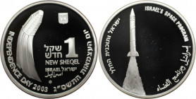 Weltmünzen und Medaillen, Israel. Weltraumforschung in Israel. 1 New Sheqel 2003. 14,40 g. 0.925 Silber. 0.43 OZ. KM 371. Proof Like