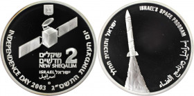 Weltmünzen und Medaillen, Israel. Weltraumfors chung. 2 New Sheqalim 2003. 28,80 g. 0.925 Silber. 0.86 OZ. KM 372. Polierte Platte