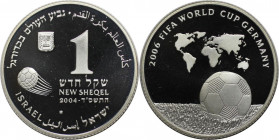 Weltmünzen und Medaillen, Israel. Fußball - WM in Deutschland. 1 New Sheqel 2004. 14,40 g. 0.925 Silber. 0.43 OZ. KM 406. Proof Like
