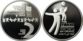 Weltmünzen und Medaillen, Israel. Kinder in Israel. 2 New Sheqalim 2004. 28,80 g. 0.925 Silber. 0.86 OZ. KM 381. Polierte Platte