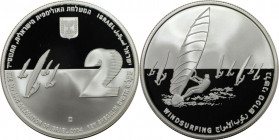 Weltmünzen und Medaillen, Israel. 1. Olympiasieg für Israel - Surfen. 2 New Sheqalim 2004. 28,80 g. 0.925 Silber. 0.86 OZ. KM 384. Polierte Platte