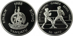 Weltmünzen und Medaillen, Vanuatu. Olympische Spiele 1988 in Seoul - Boxen. 50 Vatu 1988. 34,0 g. 0.925 Silber. 1.01 OZ. KM 10. Polierte Platte