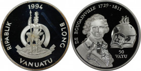 Weltmünzen und Medaillen, Vanuatu. De Bougainville. 50 Vatu 1994. 31,47 g. 0.925 Silber. 0.94 OZ. KM 21. Polierte Platte