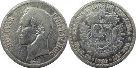 Weltmünzen und Medaillen, Venezuela. Republik seit 1830. 5 Bolívares (Gram.25) 1926. Silber. Vorzüglich-stempelglanz
