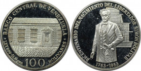 Weltmünzen und Medaillen, Venezuela. 200. Geburtstag - Geburt von Simon Bolivar. 100 Bolivares 1983. 31,0 g. 0.900 Silber. 0.90 OZ. KM Y# 58. Polierte...