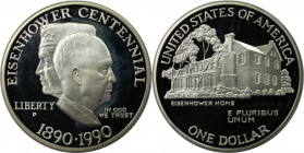 Weltmünzen und Medaillen, Vereinigte Staaten / USA / United States. 100. Geburtstag von Dwight D. Eisenhower. 1 Dollar 1990 P. 26,73 g. 0.900 Silber. ...
