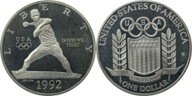 Weltmünzen und Medaillen, Vereinigte Staaten / USA / United States. XXV. Olympische Sommerspiele 1992 in Barcelona - Baseballspieler. 1 Dollar 1992 S....