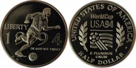 Weltmünzen und Medaillen, Vereinigte Staaten / USA / United States. XV.Fußball - Weltmeisterschaft. 1/2 Dollar 1994. Polierte Platte, Zertifikat.