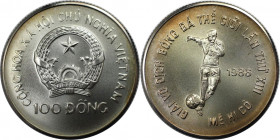 Weltmünzen und Medaillen, Vietnam. "13. Fußballweltmeisterschaft, Mexiko 1986". 100 Dong 1986. 12,0 g. 0.999 Silber. 0.39 OZ. KM 29. Stempelglanz