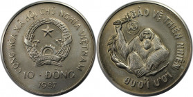 Weltmünzen und Medaillen, Vietnam. Orangutan. 10 Dong 1987, Kupfer-Nickel. KM 28. Stempelglanz