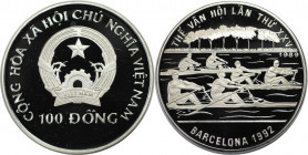 Weltmünzen und Medaillen, Vietnam. "XXV. Olympischen Sommerspiele, Barcelona". 100 Dong 1989. 16,0 g. 0.999 Silber. 0.51 OZ. KM 31. Polierte Platte