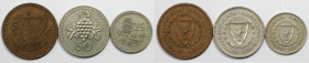 Weltmünzen und Medaillen, Zypern / Cyprus, Lots und Sammlungen. 5 Mils 1963, 25 Mils 1968, 50 Mils 1977. Lot von 3 Münzen. Bild ansehen Lot