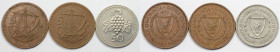 Weltmünzen und Medaillen, Zypern / Cyprus, Lots und Sammlungen. 5 Mils 1972, 5 Mils 1974, 50 Mils 1974. Lot von 3 Münzen. Bild ansehen Lot
