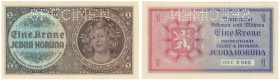 Banknoten, Deutschland / Germany. Drittes Reich, Böhmen und Mähren. 1 Krone ND (1940). Ro.558b. SPECIMEN. I