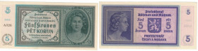 Banknoten, Deutschland / Germany. Drittes Reich, Böhmen und Mähren. 5 Kronen ND (1940). Ro.559a. II