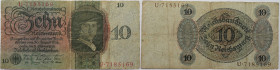 Banknoten, Deutschland / Germany. Reichsbank (1924-1945) Germany Note. 10 Reichsmark 11.10.1924. Pick 175. III