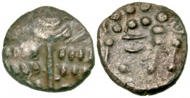 Britain, Durotriges. Ca. 65 B.C.-A.D. 45 AR stater (17.0 mm, 3.87 g). Durotrigan E, Abstract (Cranborne Chase) type. Devolved head of Apollo right / D...