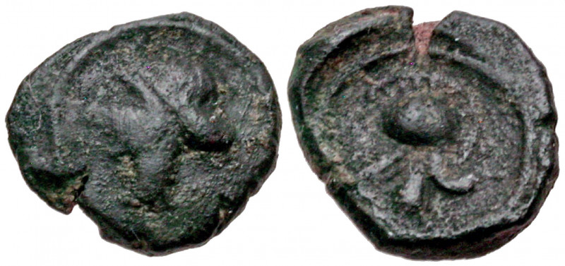 Spain, Carthago Nova. Time of Hannibal, ca. 221-218 B.C. AE 1/5 unit (13.0 mm, 1...
