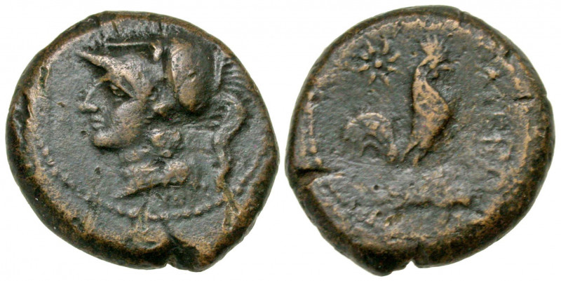 Campania, Cales. Ca. 265-240 B.C. AE 20 (20.3 mm, 6.28 g, 11 h). Head of Athena ...