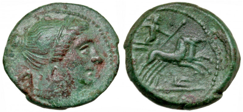 Bruttium, The Bretti. Ca. 211-208 B.C. AE half unit (16.6 mm, 3.18 g, 1 h). Diad...