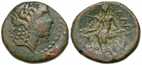 Sicily, Alaisa Archonidea. Ca. 200 B.C. AE 20 (19.9 mm, 5.37 g, 11 h). Laureate head of Apollo right / AΛAIΣAΣ, Apollo standing left, holding filleted...