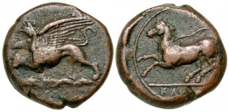 Sicily, Syracuse. Dionysios II. 367-357 B.C. AE tetras(?) (21.8 mm, 11.22 g, 5 h...