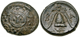 Macedonian Kingdom. Time of Alexander III - Philip III. Ca. 325-310 B.C. AE half unit (14.9 mm, 3.23 g). Uncertain Macedonian mint. Macedonian shield ...