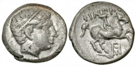 Macedonian Kingdom. Kassander - Demetrios I Poliorketes. 310-290 B.C. AR fifth tetradrachm (13.8 mm, 2.50 g, 7 h). In the name of Philip II; struck un...