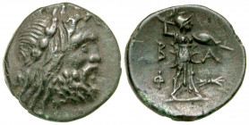 Macedonian Kingdom. Philip V. 221-179 B.C. AE unit (18.1 mm, 3.11 g, 3 h). Uncertain Macedonian mint, struck 211-197 B.C. Head of Zeus right, wearing ...