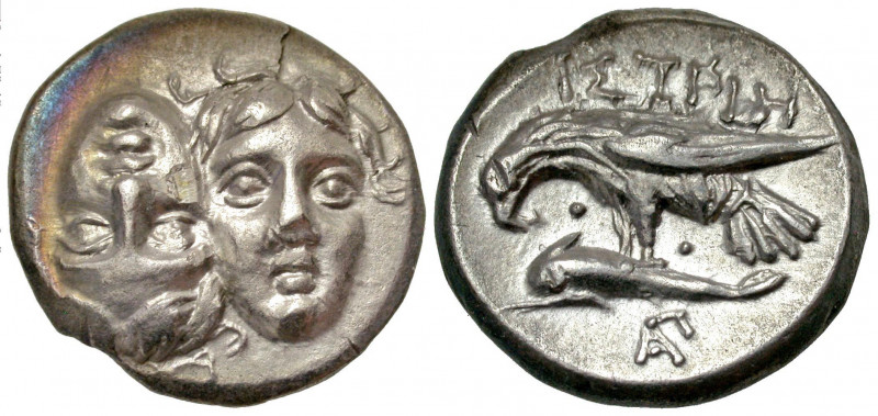 Moesia, Istros. 450-300 B.C. AR drachm (18.7 mm, 5.15 g, 1 h). Two young male he...