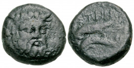 Moesia, Istros. 4th-2nd centuries B.C AE 16 (15.7 mm, 4.22 g, 7 h). Three-quarter facing head of the horned river god Istros / IΣTPI, sea-eagle standi...