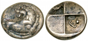 Thrace, Thracian Chersonese. Cherronesos. 400-350 B.C. AR hemidrachm (13.6 mm, 2.35 g, 8 h). Forepart of lion right, head turned back / Quadripartite ...