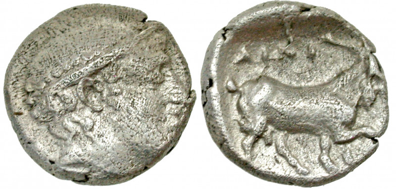 Thrace, Ainos. Ca. 435-405 B.C. AR diobol (10.8 mm, 1.21 g, 8 h). Head of youthf...