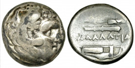 Thrace, Kallatis. 3rd-2nd centuries B.C. AR drachm (18.6 mm, 4.79 g, 2 h). Head of Herakles right, wearing lion's skin headdress / KAΛΛATIA, grain ear...