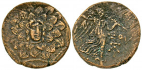 Pontos, Amisos. Under Mithradates VI Eupator. Ca. 85-65 B.C. AE 22 (21.6 mm, 6.99 g, 12 h). Aegis with Gorgoneian at center / AMIΣOY, Nike advancing r...